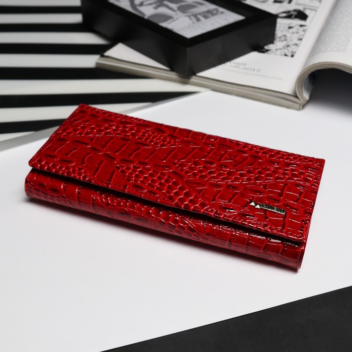 Кошелёк женский на клапане, 3 отдела, 2 отдела на рамке, отдел для карт, 1 наружный карман, красный