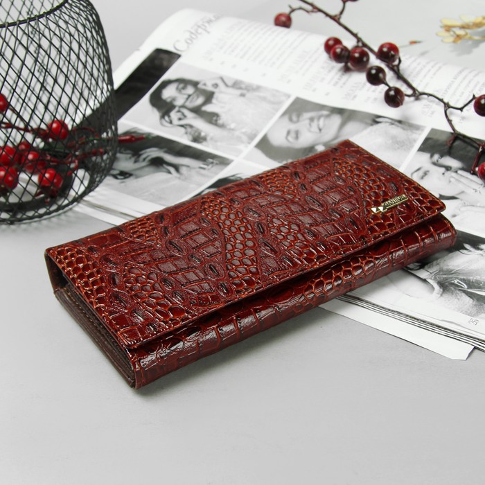 Кошелёк женский на клапане, 3 отдела, 2 отдела на рамке, отдел для карт, 1 наружный карман, коричневый