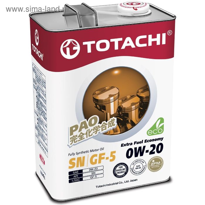 фото Масло моторное totachi extra fuel fully synthetic sn 0w-20, 4 л