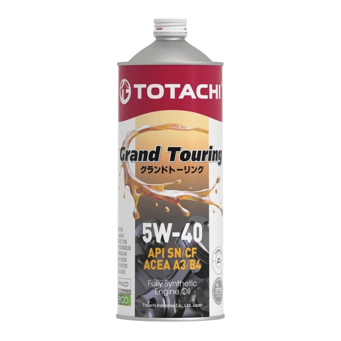 Масло моторное Totachi Grand Touring, SN/CF 5W-40, синтетическое, 1 л масло трансмиссионное totachi dento grand touring sn cf 5w 40 синтетическое 60 л