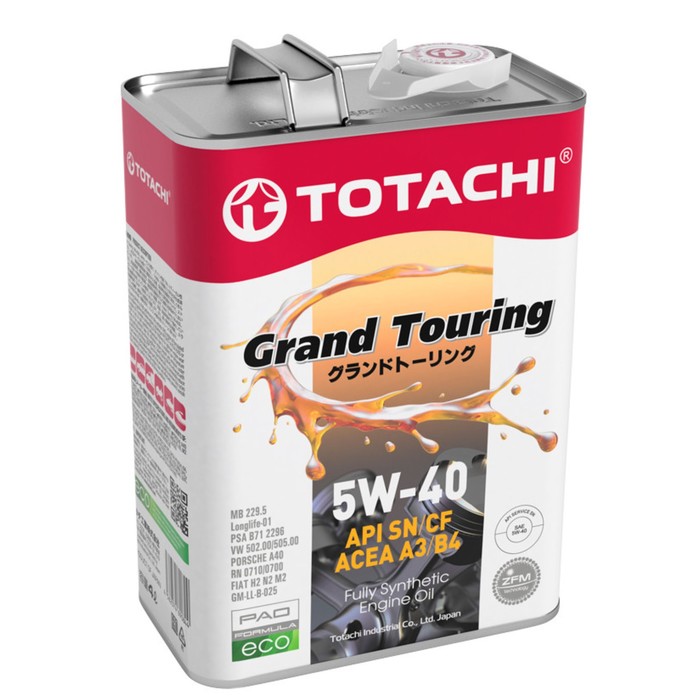 Масло моторное Totachi Grand Touring, SN/CF 5W-40, синтетическое, 4 л масло трансмиссионное totachi dento grand touring sn cf 5w 40 синтетическое 60 л
