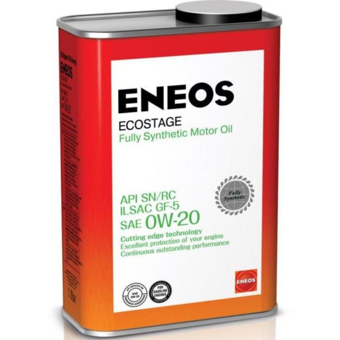Масло моторное ENEOS Ecostage 0W-20, синтетическое, 1 л моторное масло opet fullmax 0w 20 синтетическое 5 л