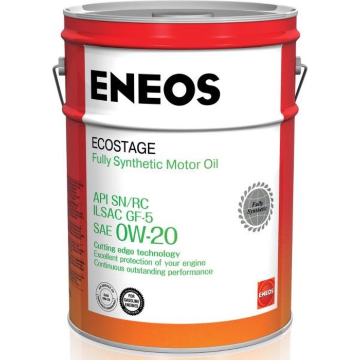 Масло моторное ENEOS Ecostage 0W-20, синтетическое, 20 л масло моторное lubrigard supreme synthetic pro 0w 20 синтетическое 1 л