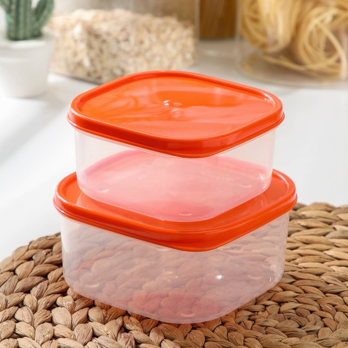 Набор пищевых контейнеров, 2 шт: 450 мл, 700 мл, цвет оранжевый