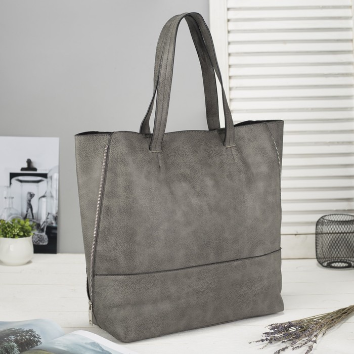 Сумка женская на кнопке "Агнешка", 1 отдел с расширением, серая