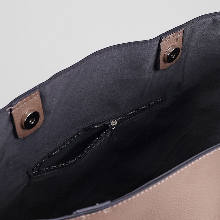 Сумка женская на кнопке "Агнешка", 1 отдел с расширением, бежевая