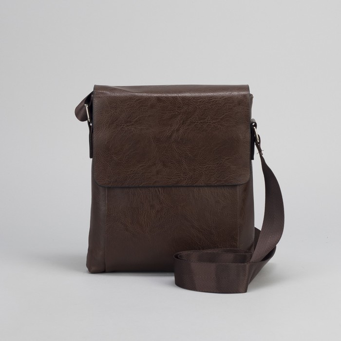 Планшет мужской "Мэтью", 1 отдел, 2 наружных кармана, длинный ремень, коричневый