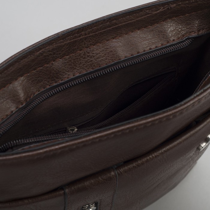 Планшет мужской "Рон", 1 отдел, 2 наружных кармана, длинный ремень, коричневый