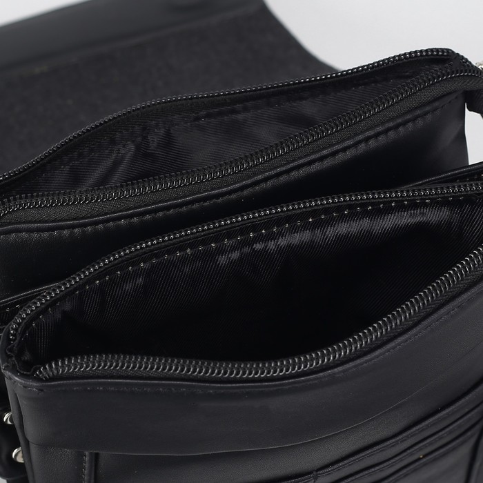 Планшет мужской "Нил", 3 отдела, 1 наружный карман, длинный ремень, чёрный