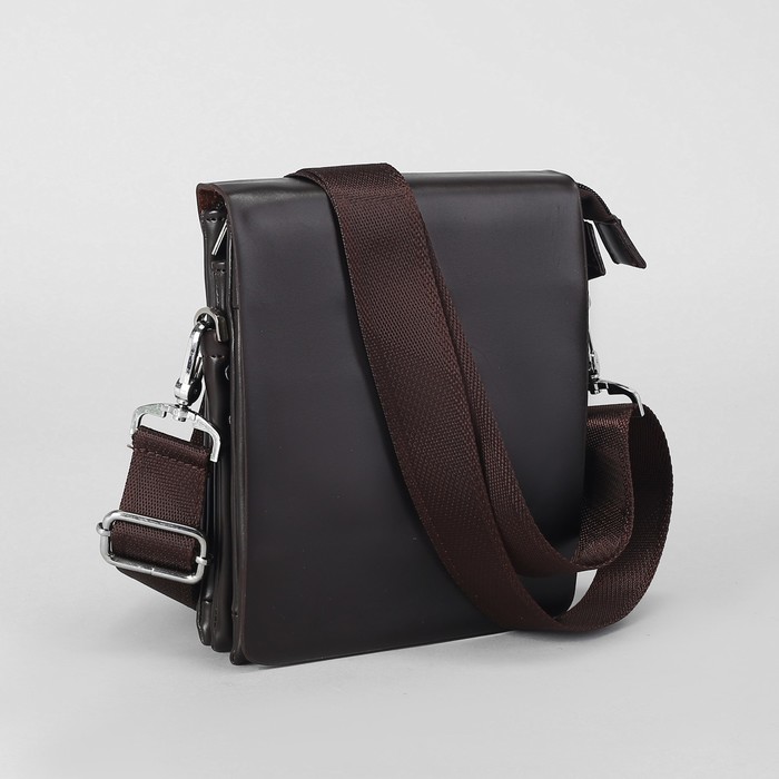 Планшет мужской "Нил", 3 отдела, 1 наружный карман, длинный ремень, коричневый