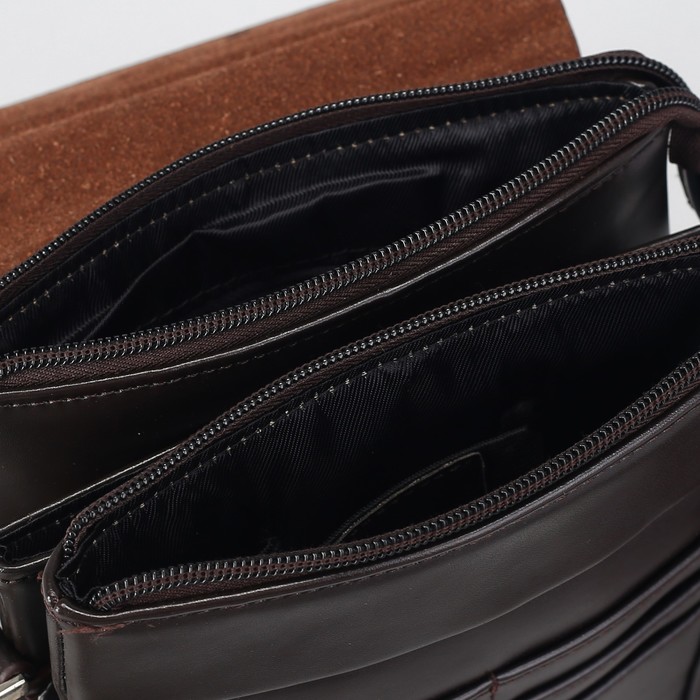 Планшет мужской "Нил", 3 отдела, 1 наружный карман, длинный ремень, коричневый