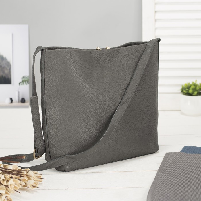 Сумка женская на замке "Виола", 1 отдел, регулируемый ремень, серая