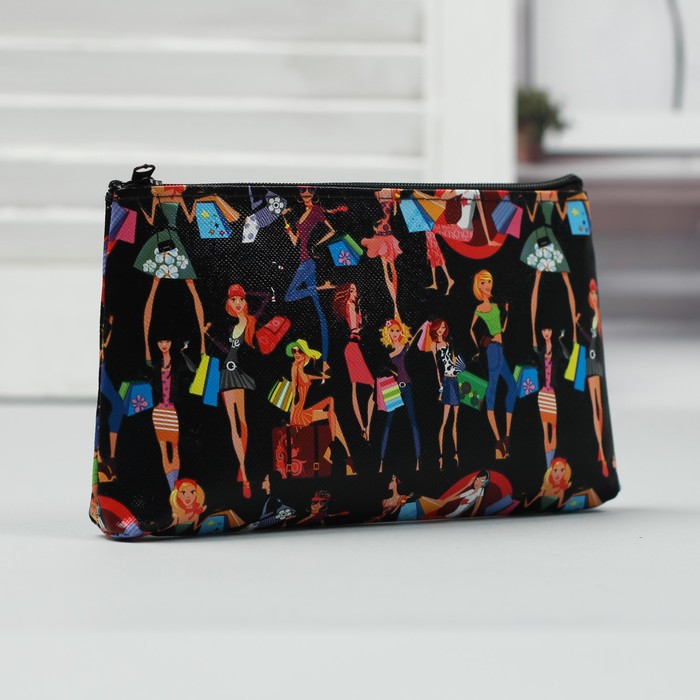 Косметичка-пенал на молнии "Девушки", 1 отдел, цвет чёрный