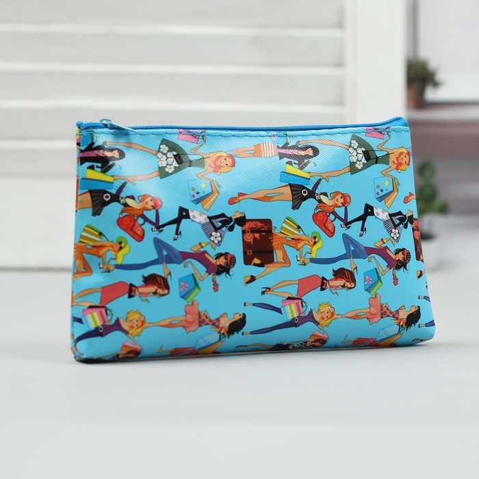 Косметичка простая на молнии "Девушки", 1 отдел, голубая
