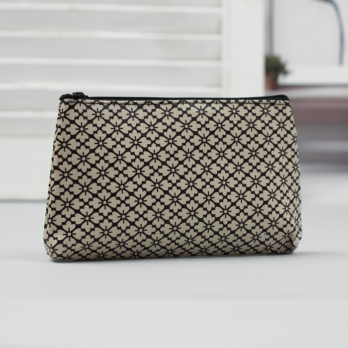 Косметичка простая на молнии "Орнамент", 1 отдел, коричневая