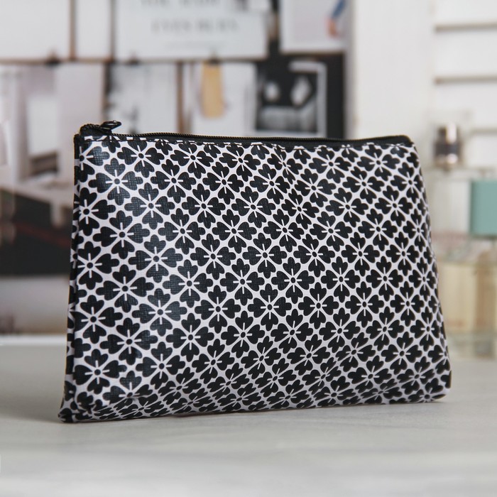 Косметичка простая на молнии "Орнамент", 1 отдел, цвет серый