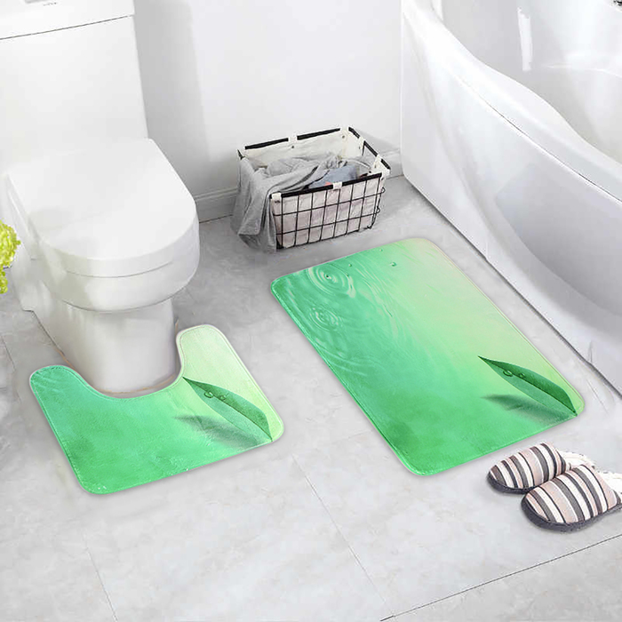 Набор ковриков для ванной и туалета Доляна «Флора», 2 шт: 38×43, 45×74 см, цвет зелёный
