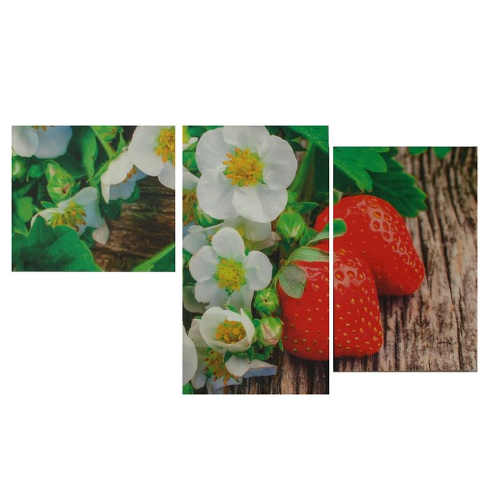 Модульная картина на подрамнике "Клубничка", 1 — 30×35, 1 — 30×45, 1 — 30×55, 90×55 см