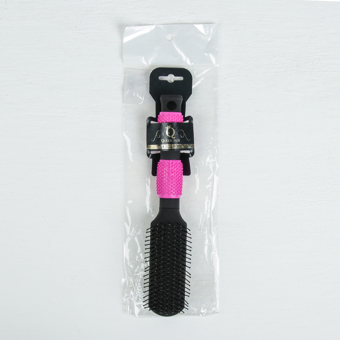 Расчёска массажная с прорезиненной ручкой, прямоугольная, цвет чёрный/розовый