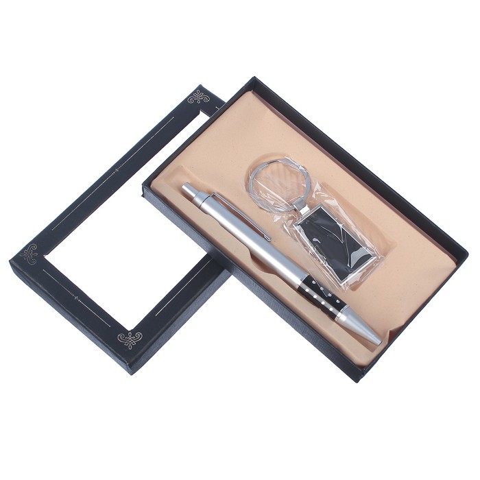 Набор подарочный 2в1 в коробке (ручка+брелок трапеция) коричневый15,5*7,5