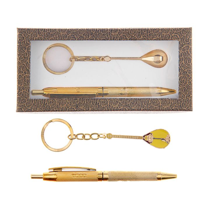 Набор подарочный 2 в 1: ручка + брелок "Казахская домбра", в картонной коробке, коричневая