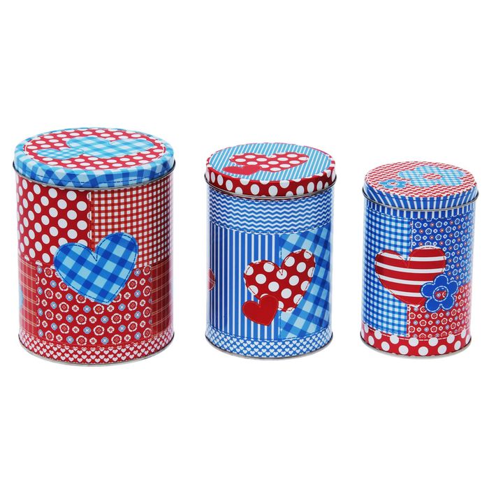 Набор банок для сыпучих продуктов "Пэчворк. Сердце", 3 шт: 1,7 л; 1,1 л; 700 мл