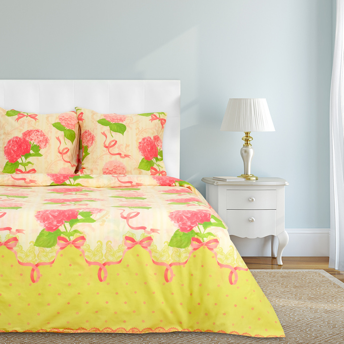 Постельное бельё "Этель" 1,5 сп., Гортензия (вид 2), размер 143х215 см, 150х214 см, 70х70 см - 2 шт., 100% хлопок, поплин, 125 г/м2
