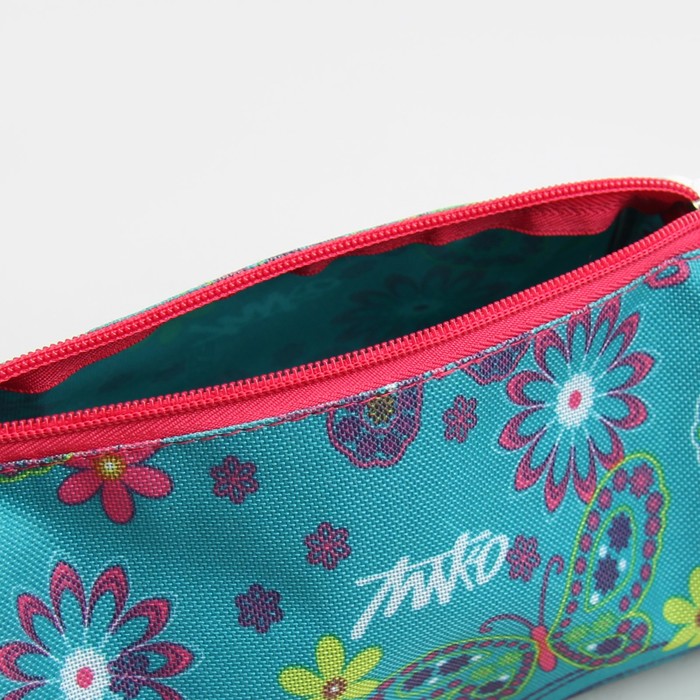 Косметичка простая на молнии "Бабочки", 1 отдел, цвет бирюзовый