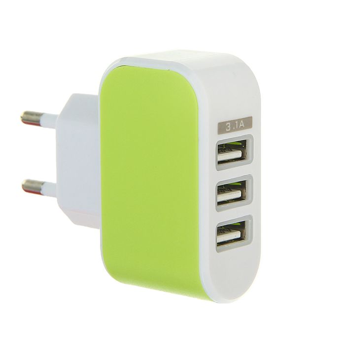 Универсальный зарядник 220в 3 USB, 3,1 А МИКС