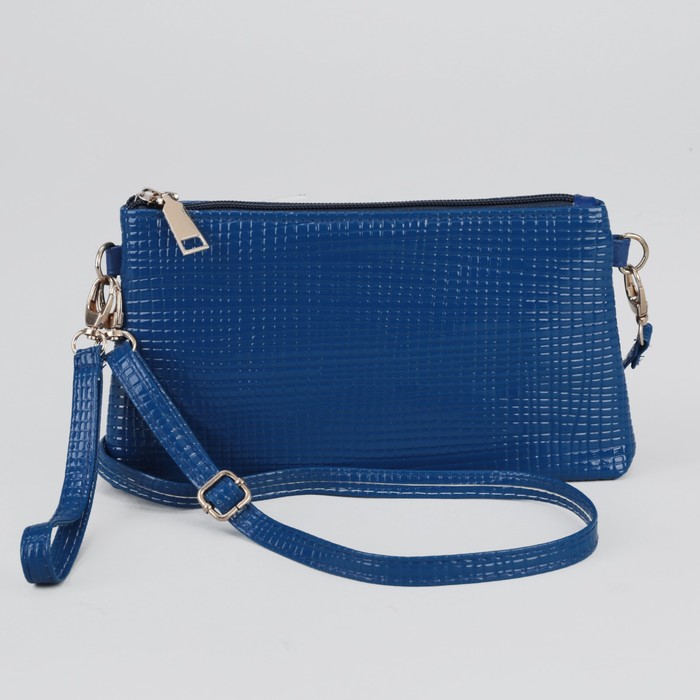 Клатч женский на молнии "Стиль", 1 отдел с перегородкой, с ручкой, длинный ремень, синий