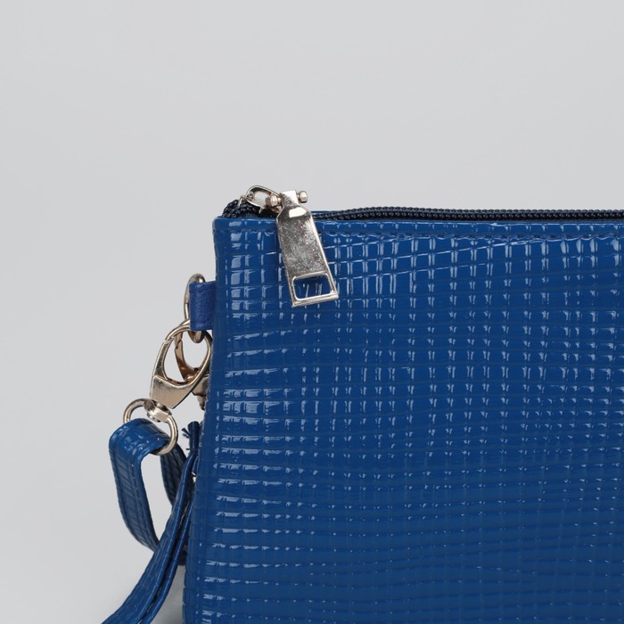 Клатч женский на молнии "Стиль", 1 отдел с перегородкой, с ручкой, длинный ремень, синий