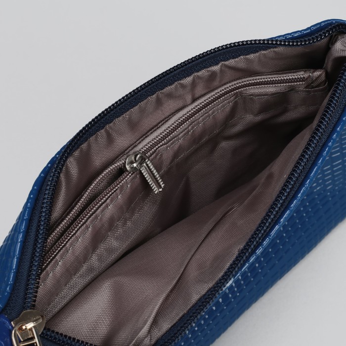 Клатч женский на молнии "Стиль", 1 отдел с перегородкой, с ручкой, длинный ремень, синий