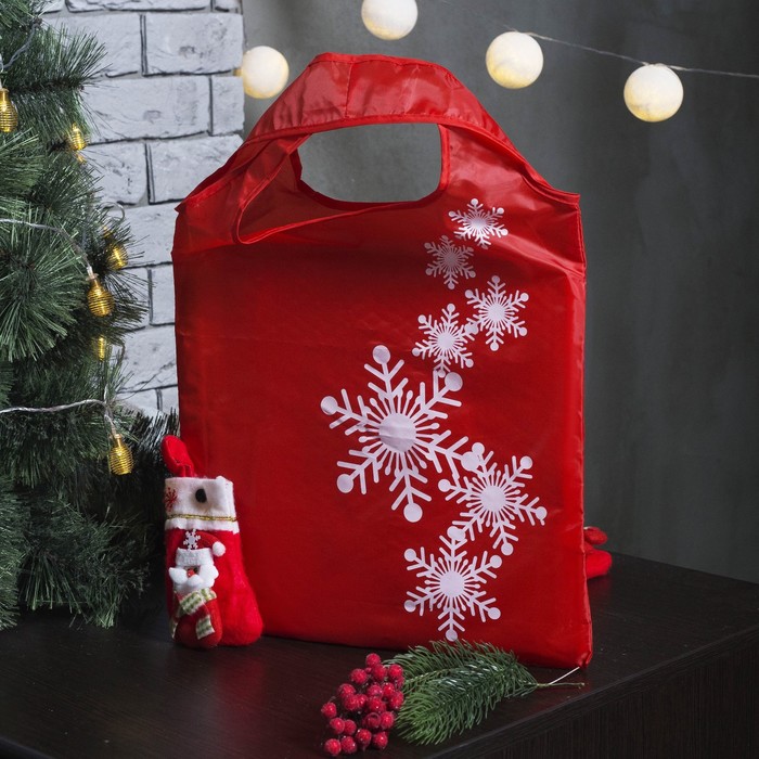 Сумка хозяйственная "Снежинки", складная, 1 отдел, цвет красный