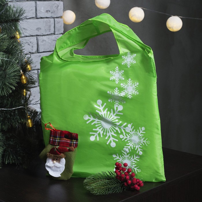 Сумка хозяйственная "Снежинки", складная, 1 отдел, цвет зелёный