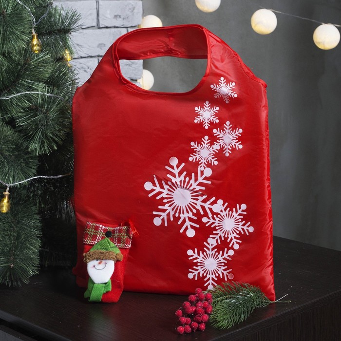 Сумка хозяйственная "Вальс снежинок", складная, 1 отдел, цвет красный