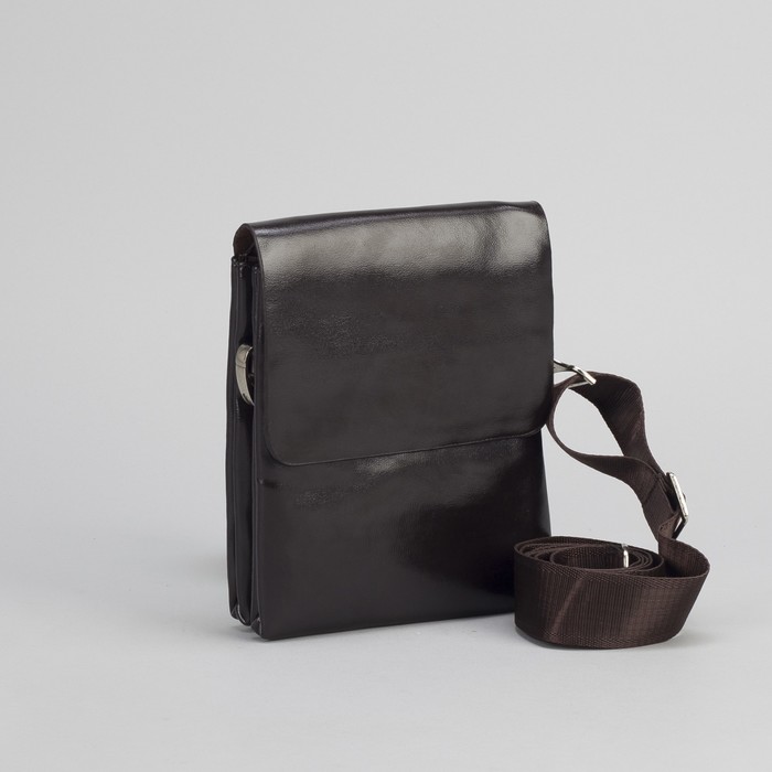 Планшет мужской "Классика", 1 отдел, 1 наружный карман, длинный ремень, коричневый