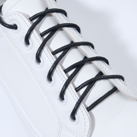 купить Шнурки для обуви, пара, круглые, вощёные, d 3 мм, 75 см, цвет чёрный