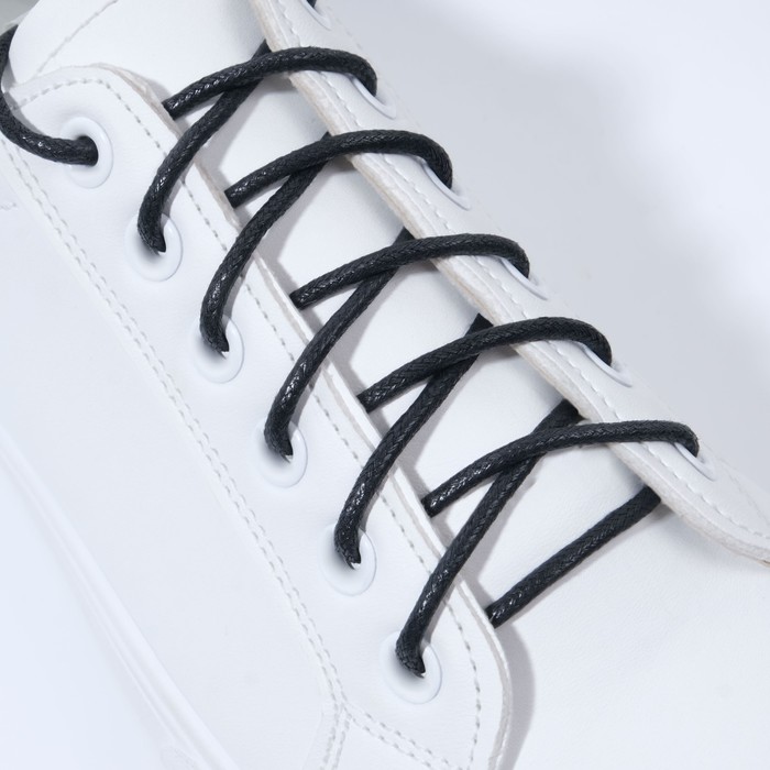 фото Шнурки для обуви, пара, круглые, вощёные, d = 3 мм, 75 см, цвет чёрный onlitop