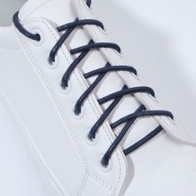 Шнурки для обуви, пара, круглые, вощёные, d = 3 мм, 75 см, цвет тёмно-синий Ош