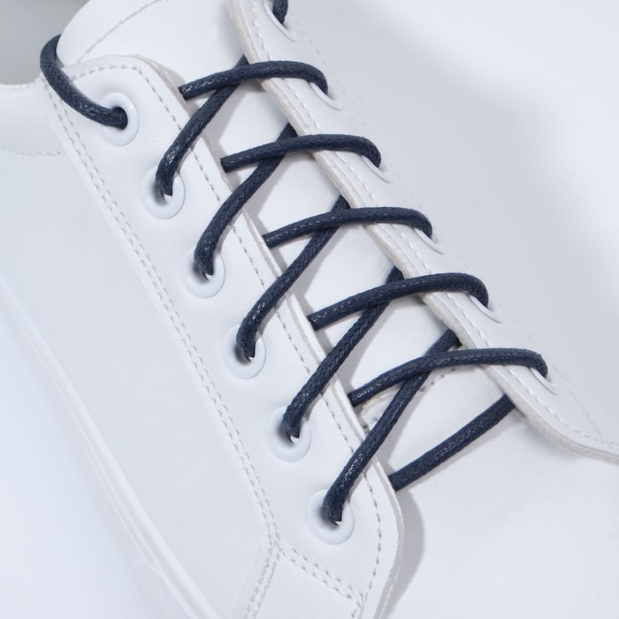 Шнурки для обуви, пара, круглые, вощёные, d 3 мм, 75 см, цвет тёмно-синий