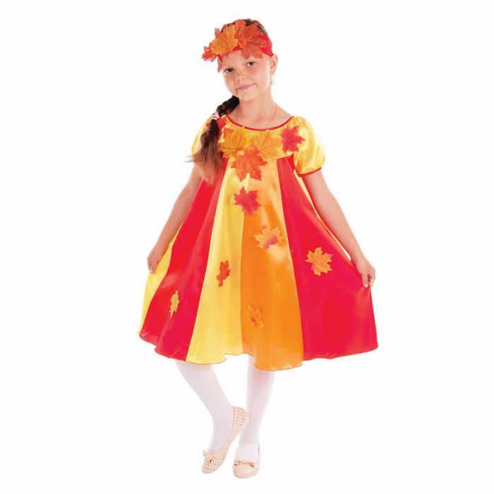 Карнавальный костюм "Осенние переливы", 2 предмета: платье клиньями, головной убор, р-р 64, рост 128 см