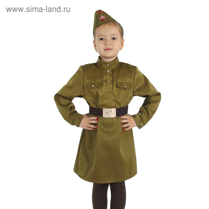 фото Карнавальный костюм для девочки "военный", платье, ремень, пилотка, р-р 68, рост 134 см страна карнавалия