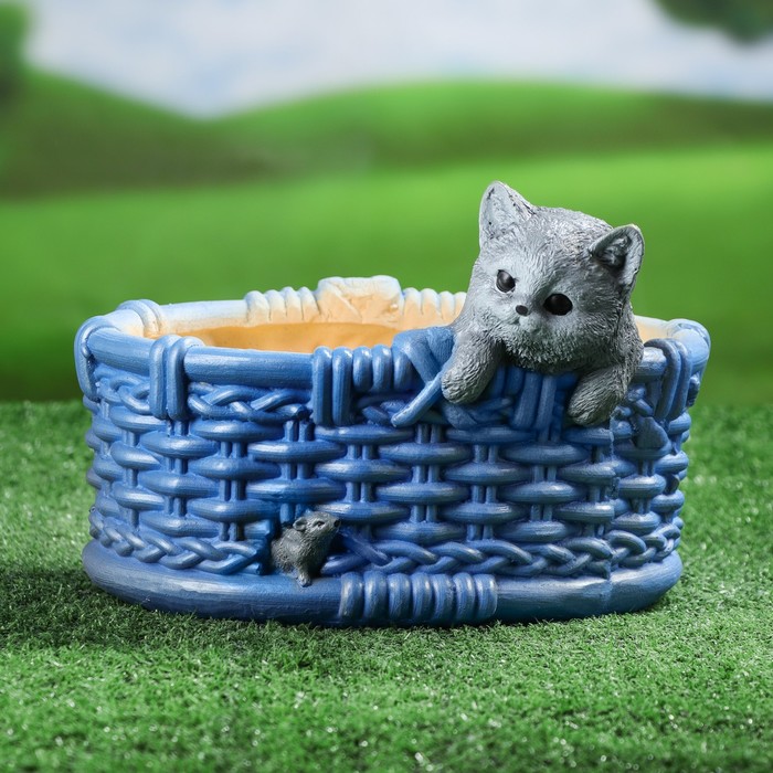 Фигурное кашпо "Кот в корзинке" микс