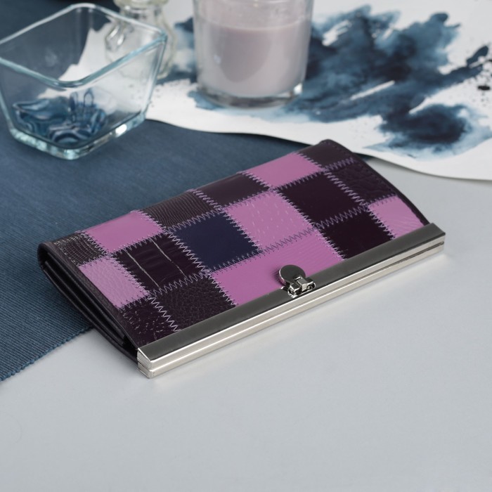 Кошелёк женский на застёжке, 4 отдела, отдел для карт, цвет фиолетовый