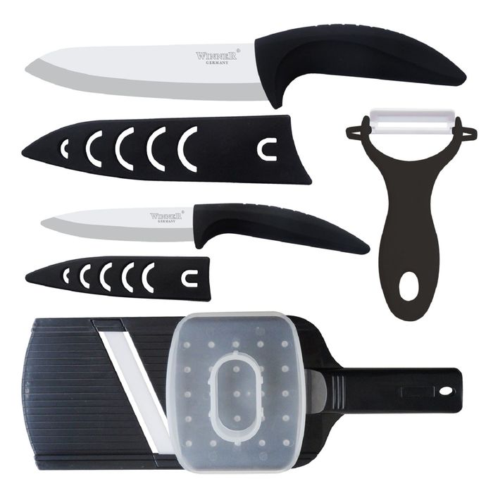 Набор керамических ножей, 4 пр: поварской 28см, универсальный 21см, картофелечистка, терка. Winner
