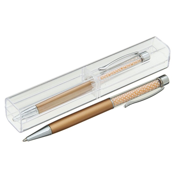 Ручка шариковая подарочная в пластиковом футляре поворотная NEW Жемчуг золотая с серебром