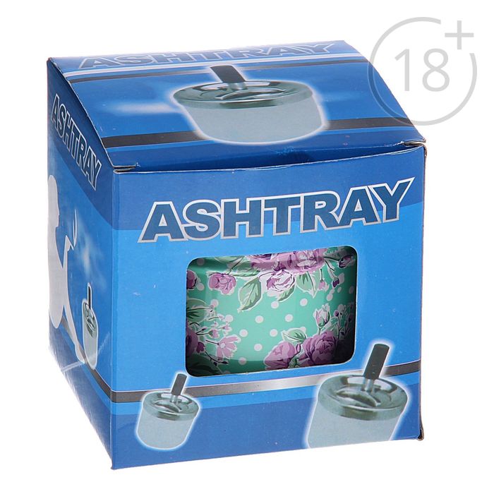 Пепельница бездымная "Цветы на бирюзовом фоне" 9х12см