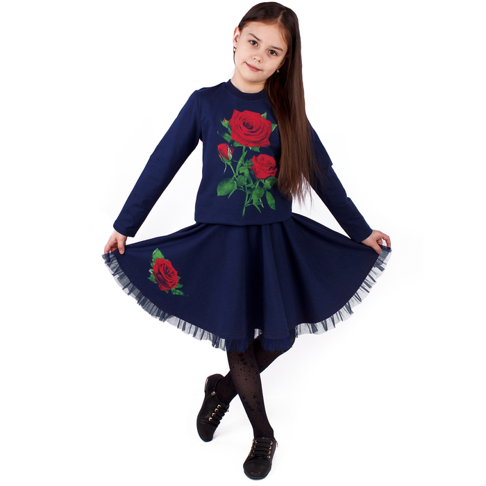 Джемпер для девочки "Королева цветов", рост 128 см (64), цвет тёмно-синий (арт. ДДД885804_Д)