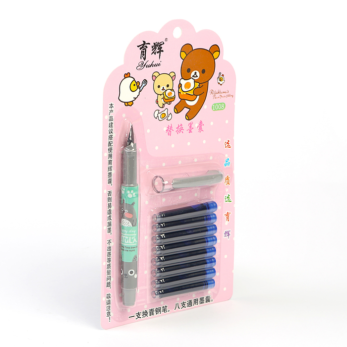 Ручка перьевая+8картриджей синих на блистере МИКС