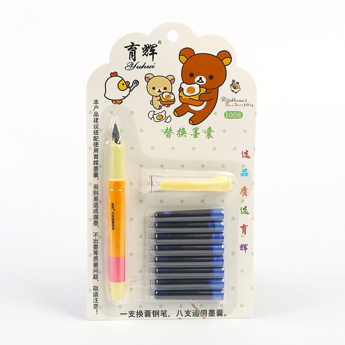 Ручка перьевая+8картриджей синих на блистере МИКС